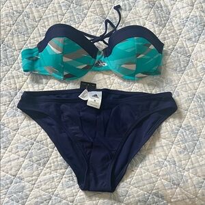 Adidas Women's Aqua and Navy Bikini - Size M